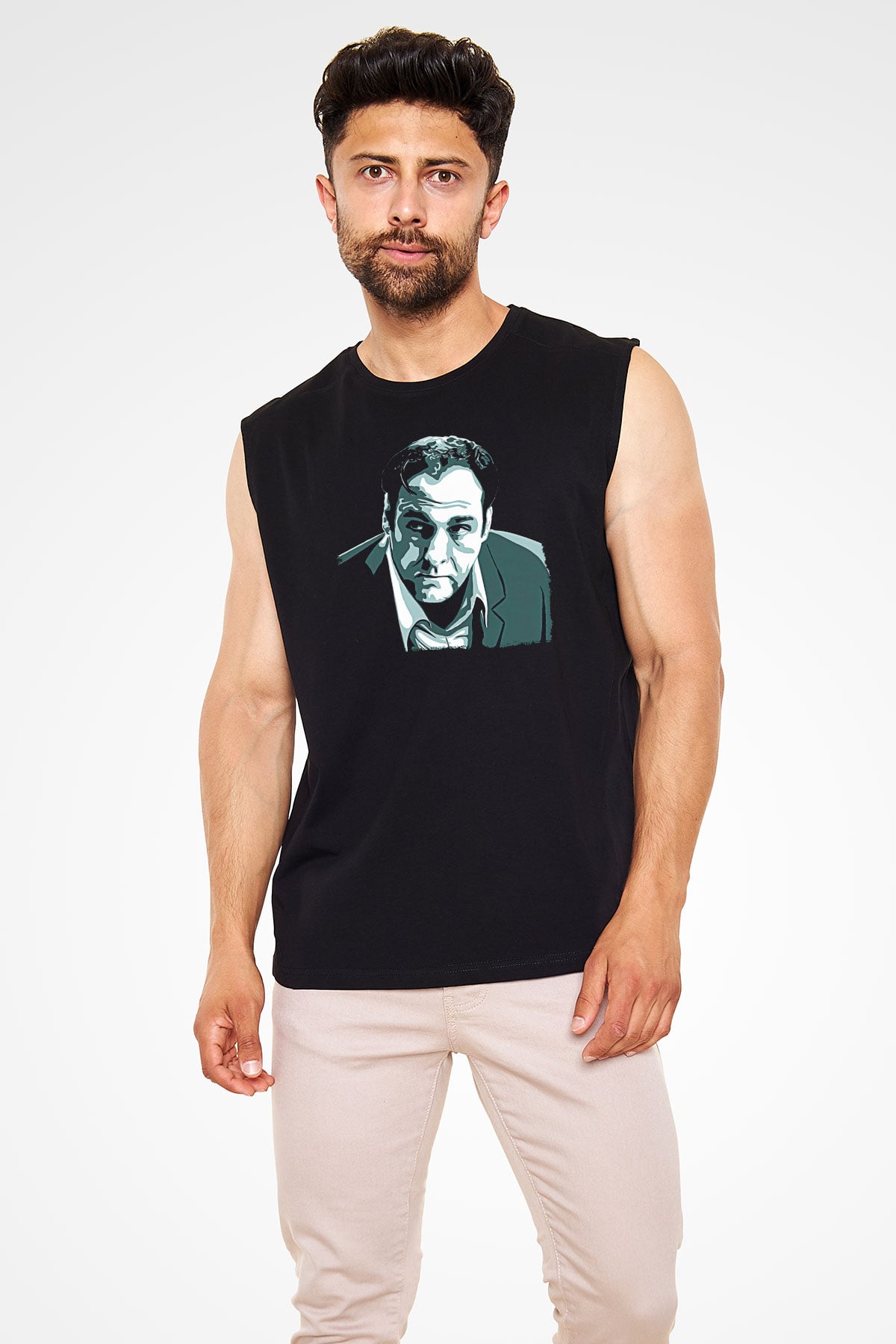 Sopranos Baskılı Unisex Siyah Kolsuz Tişört - Tshirt