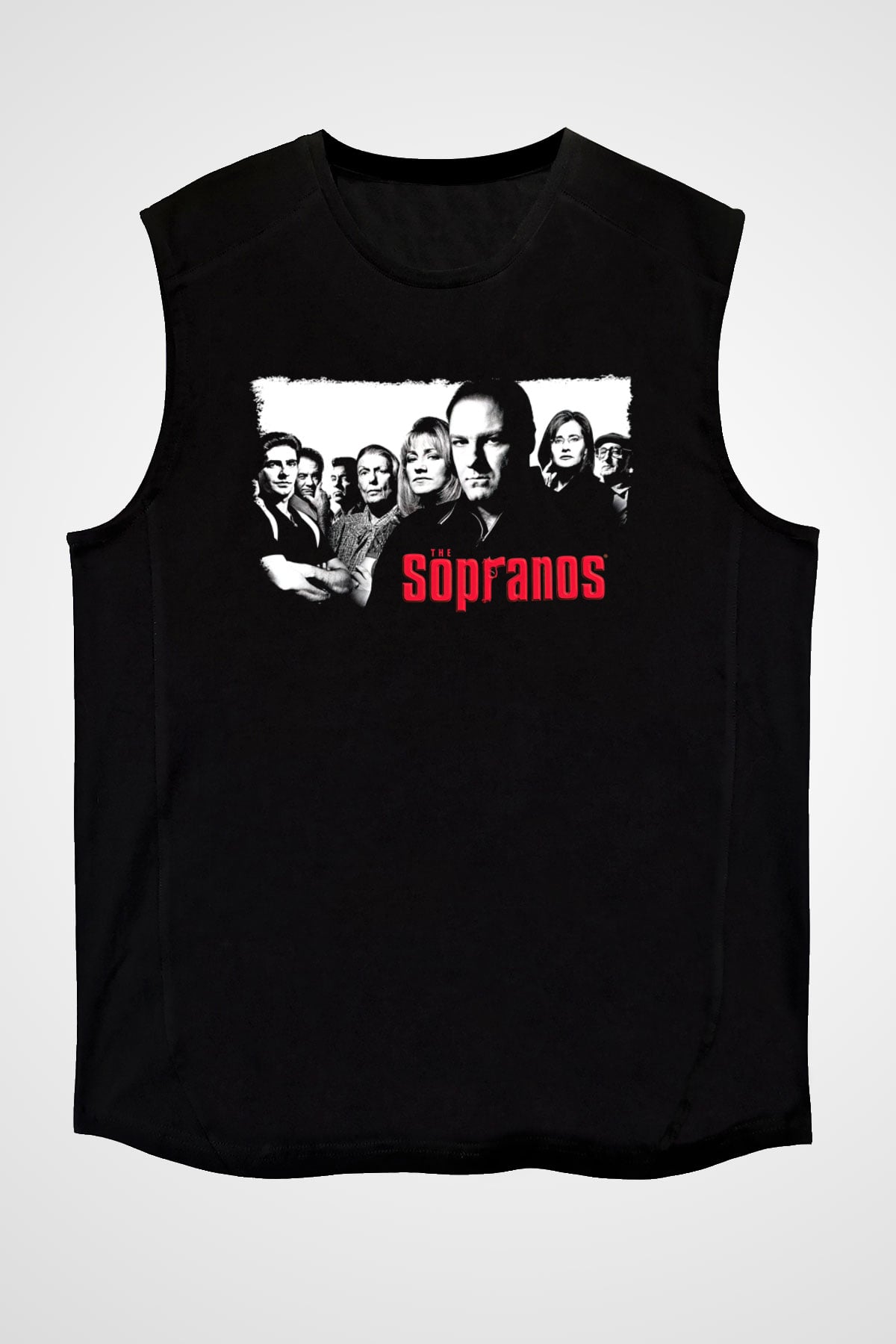 Sopranos Baskılı Unisex Siyah Kolsuz Tişört - Tshirt