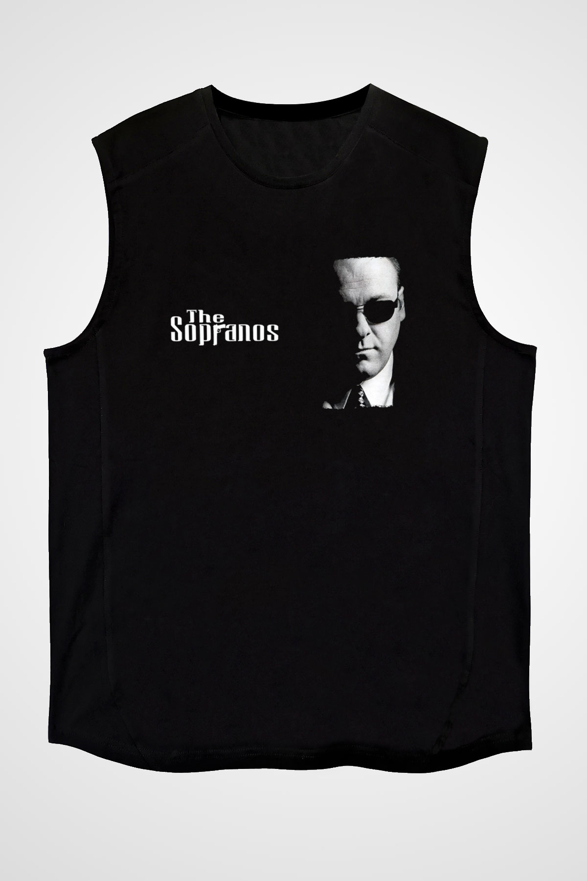 Sopranos Baskılı Unisex Siyah Kolsuz Tişört - Tshirt