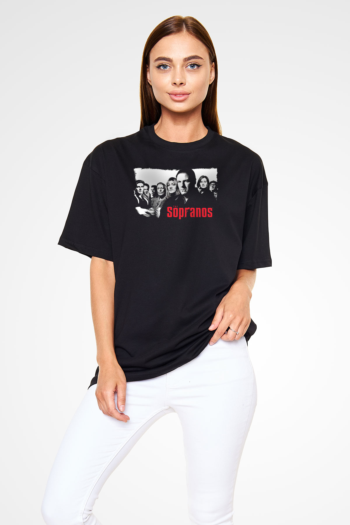 Sopranos Baskılı Unisex Siyah Oversize Tişört - Tshirt