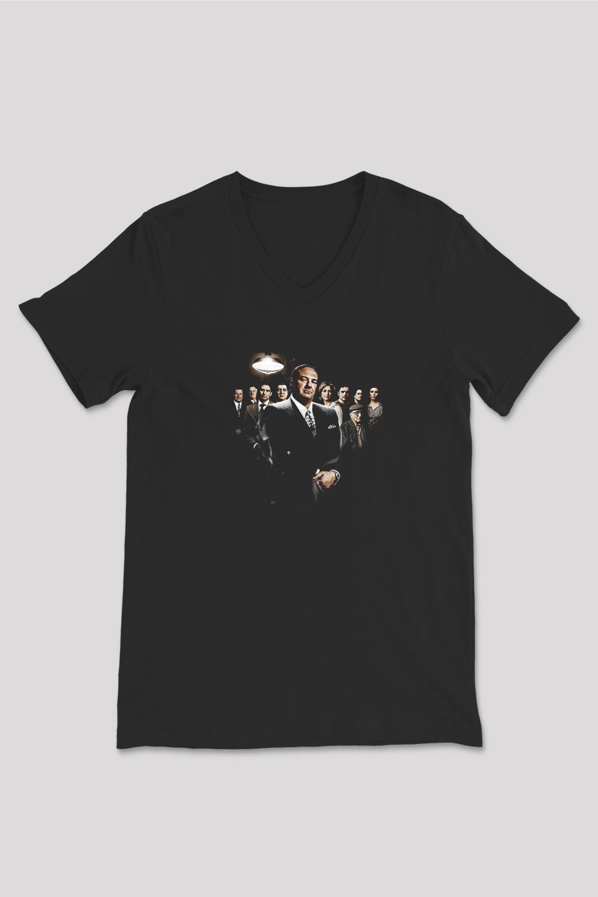 Sopranos Baskılı Unisex Siyah V Yaka Tişört - Tshirt