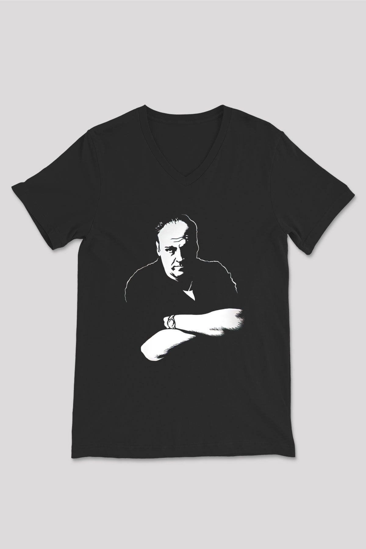 Sopranos Baskılı Unisex Siyah V Yaka Tişört - Tshirt
