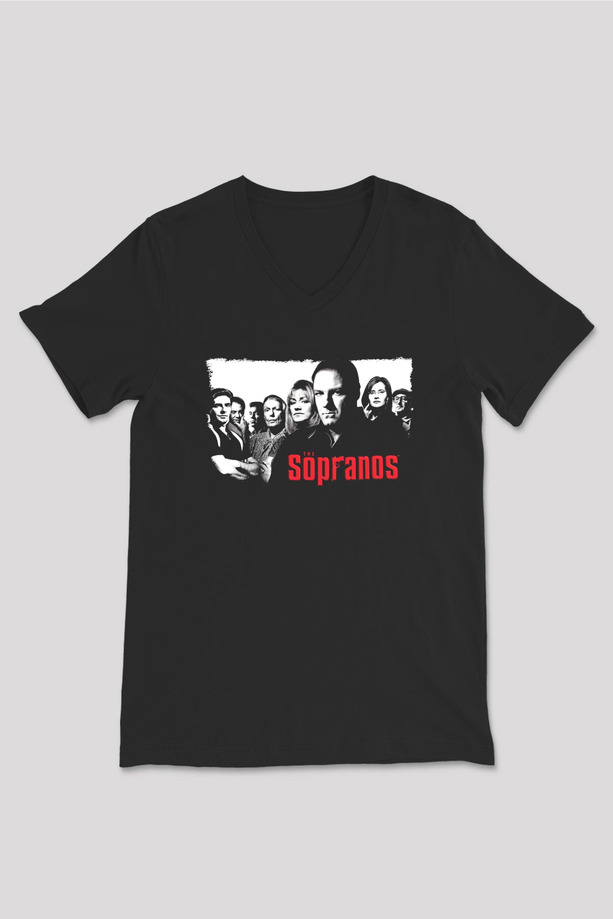Sopranos Baskılı Unisex Siyah V Yaka Tişört - Tshirt