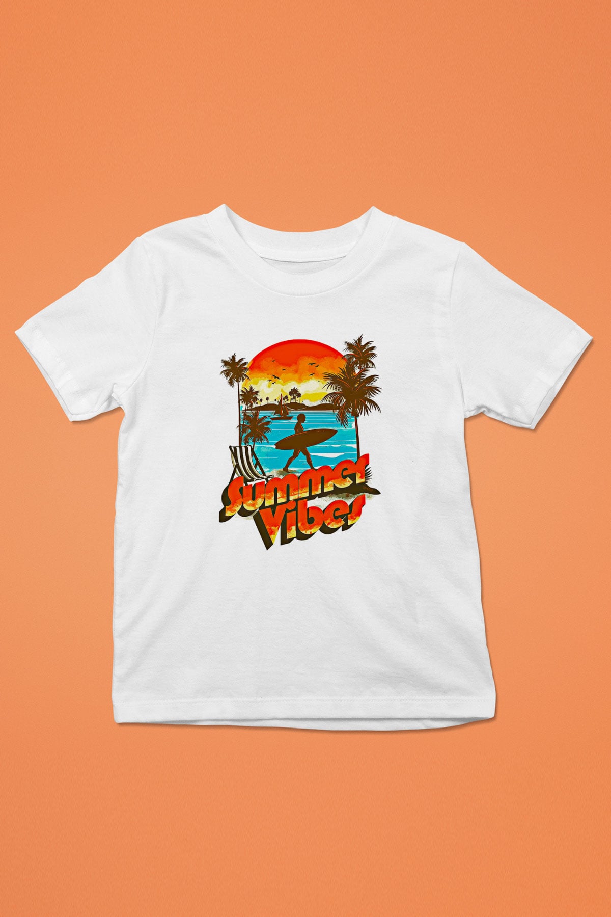 Sörf Baskılı Unisex Beyaz Çocuk Tişört - Tshirt