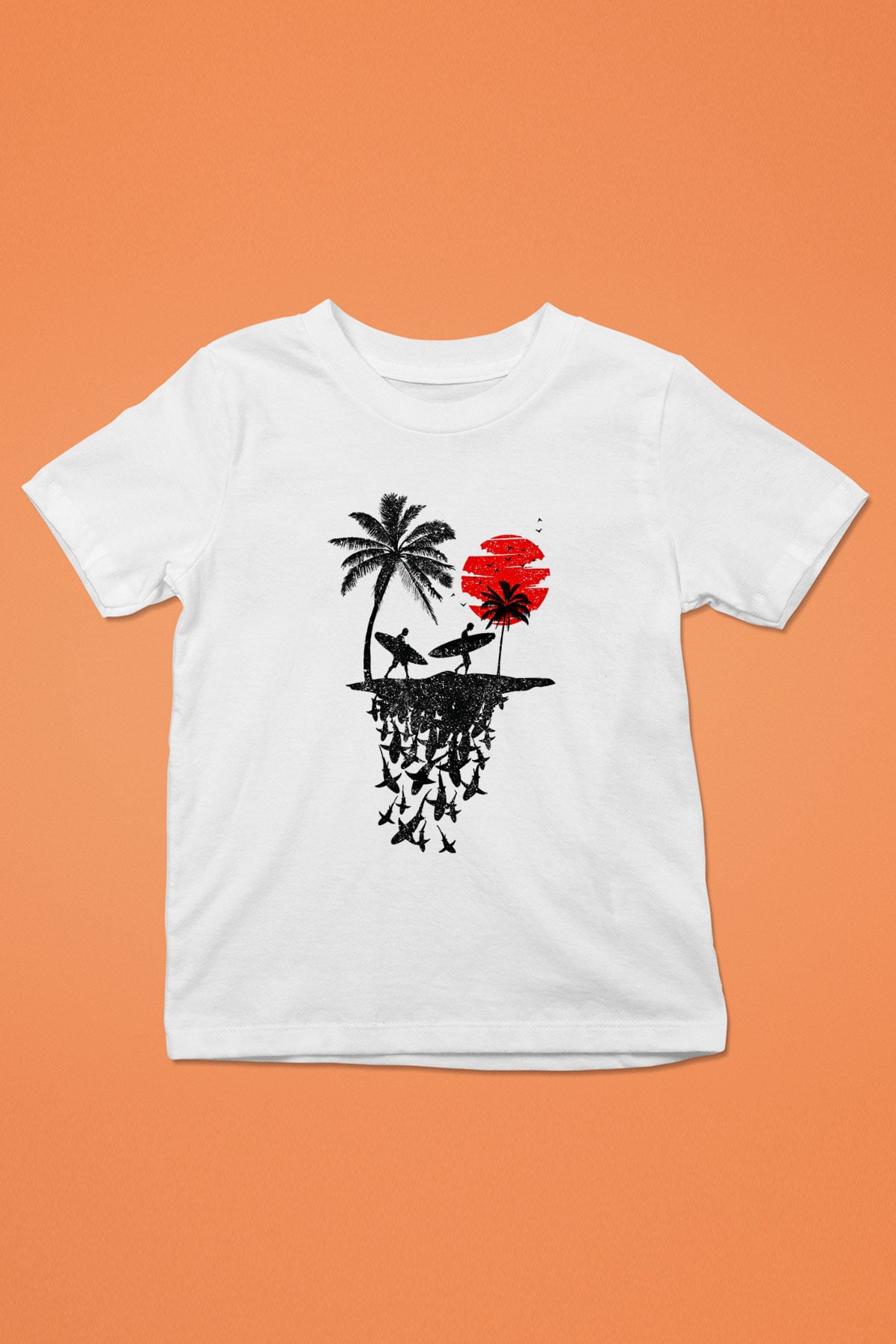 Sörf Baskılı Unisex Beyaz Çocuk Tişört - Tshirt