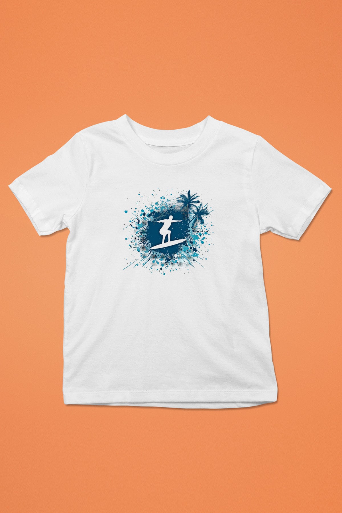 Sörf Baskılı Unisex Beyaz Çocuk Tişört - Tshirt
