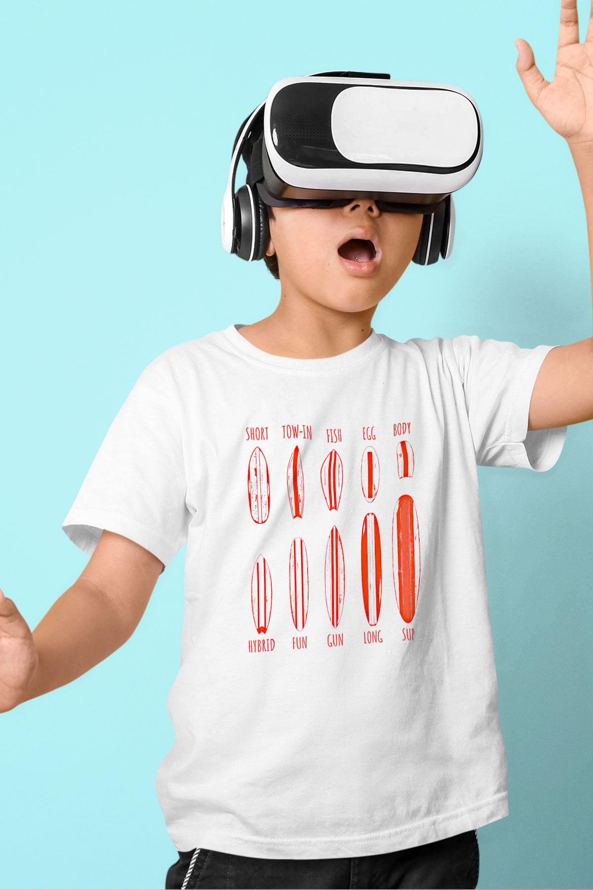 Sörf Baskılı Unisex Beyaz Çocuk Tişört - Tshirt