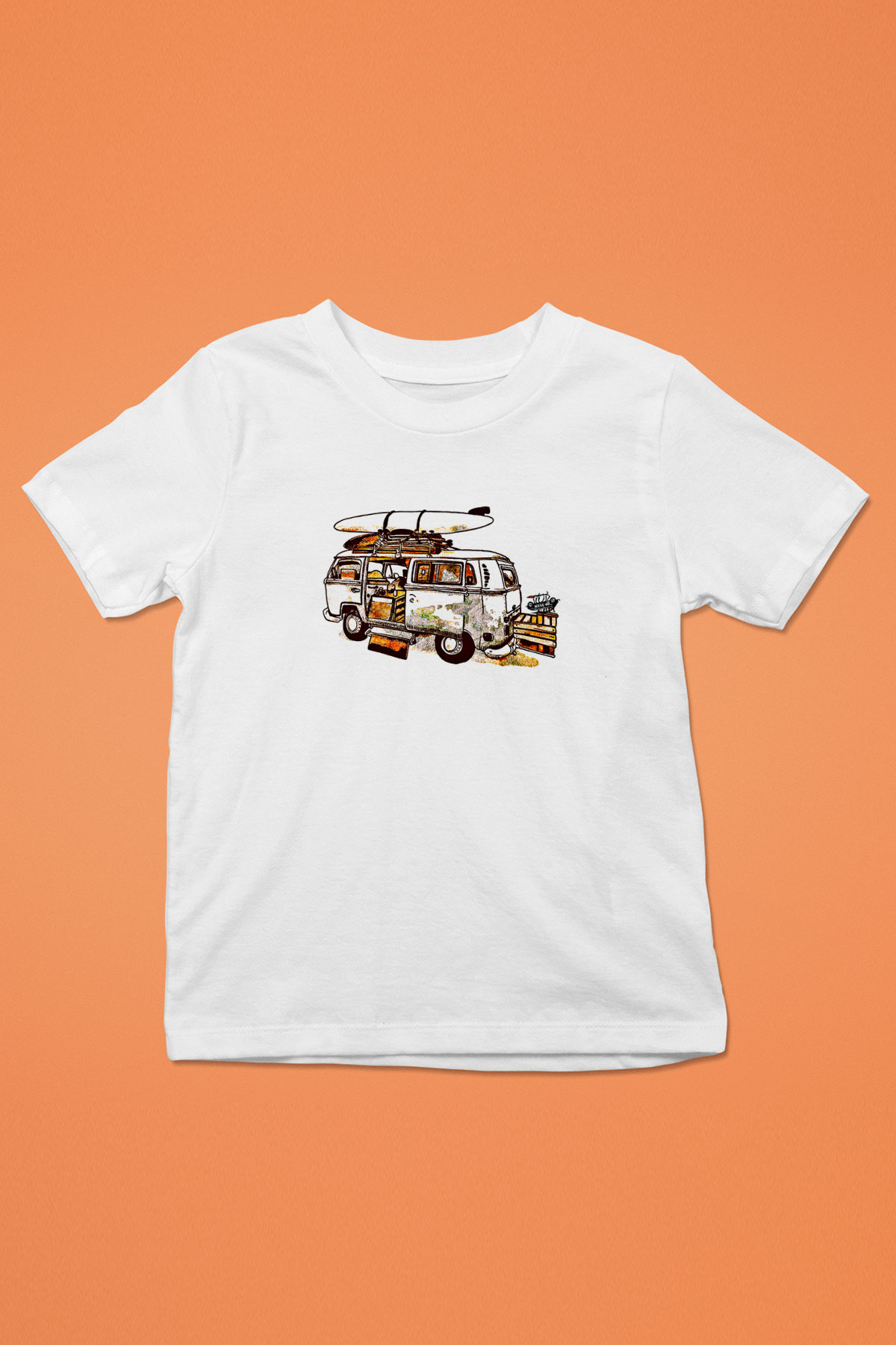 Sörf Baskılı Unisex Beyaz Çocuk Tişört - Tshirt