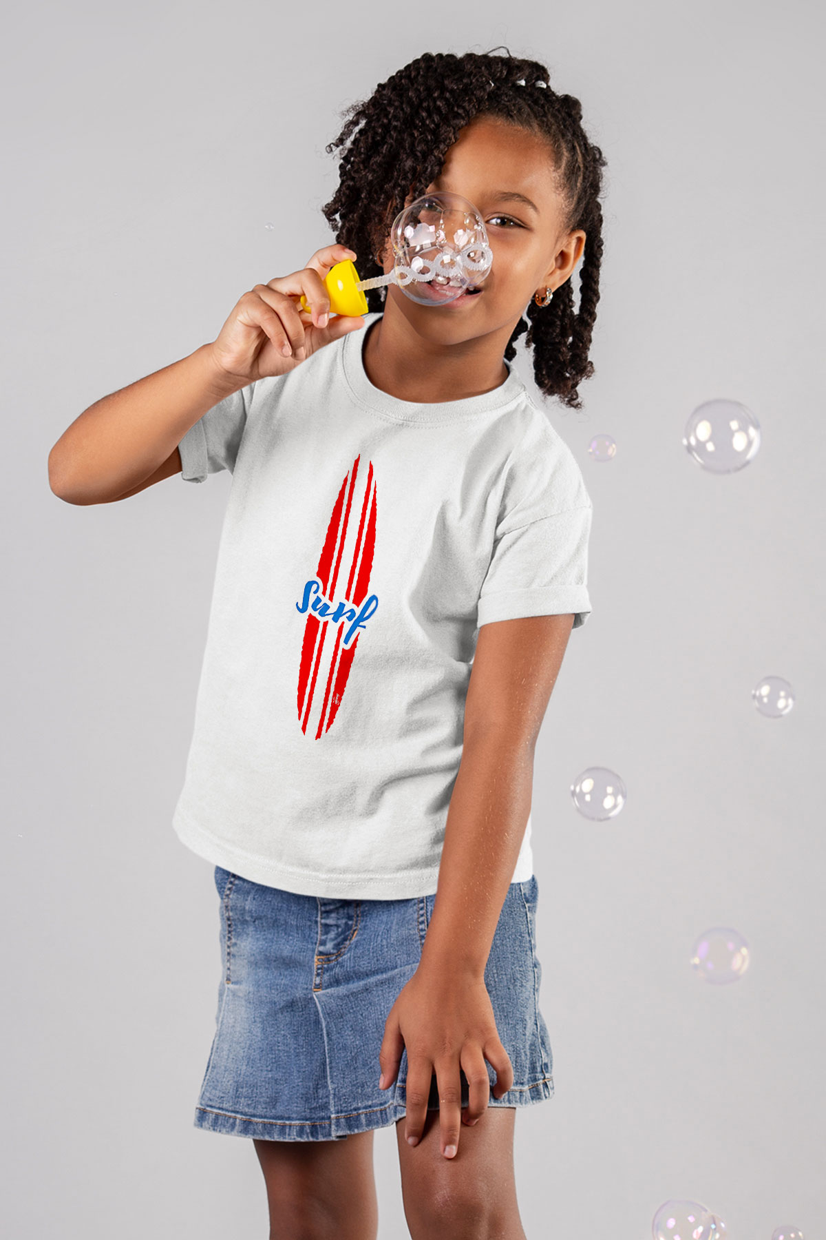 Sörf Baskılı Unisex Beyaz Çocuk Tişört - Tshirt