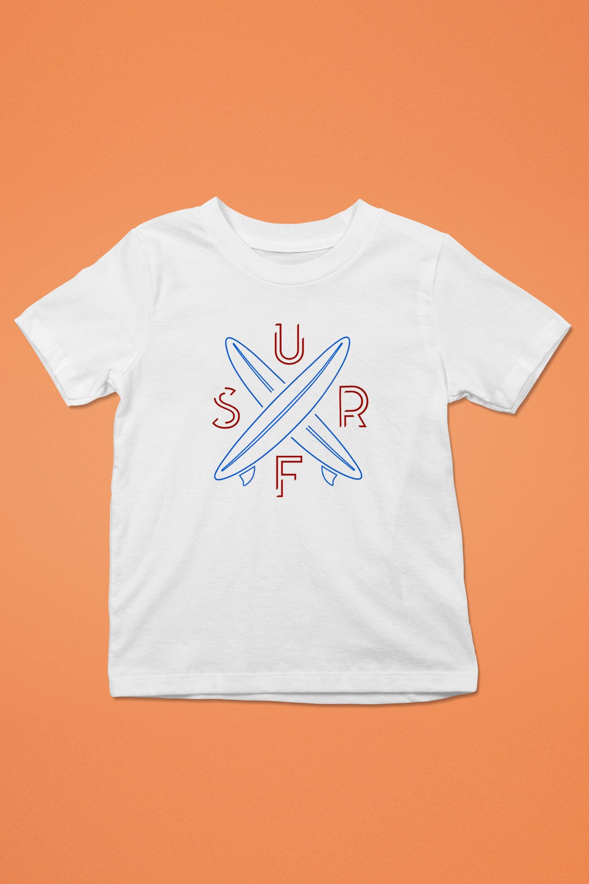 Sörf Baskılı Unisex Beyaz Çocuk Tişört - Tshirt