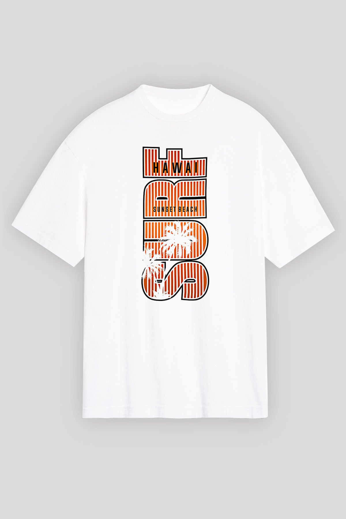 Sörf Baskılı Unisex Beyaz Oversize Tişört - Tshirt