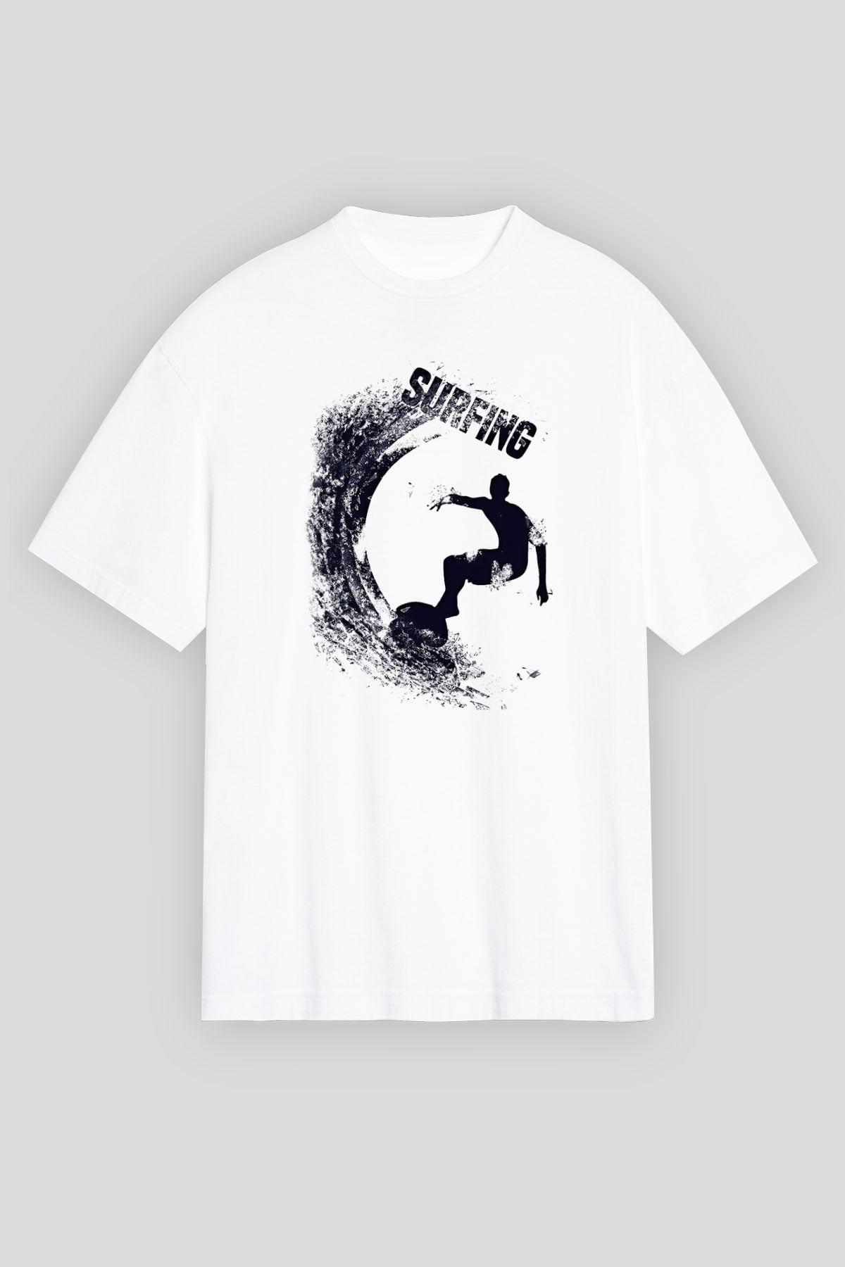 Sörf Baskılı Unisex Beyaz Oversize Tişört - Tshirt