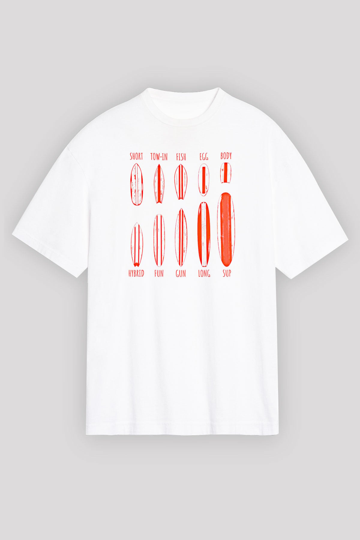 Sörf Baskılı Unisex Beyaz Oversize Tişört - Tshirt