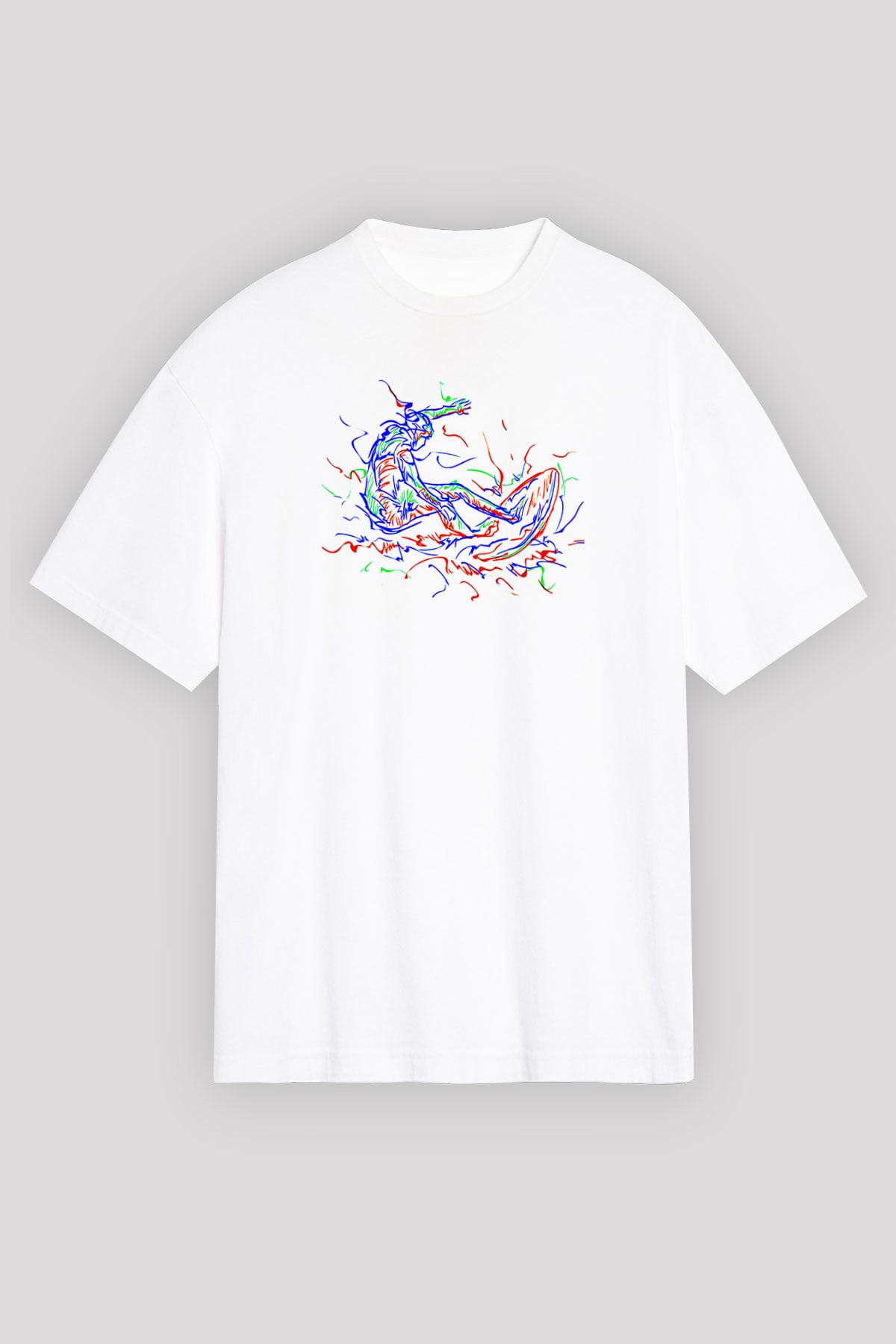 Sörf Baskılı Unisex Beyaz Oversize Tişört - Tshirt