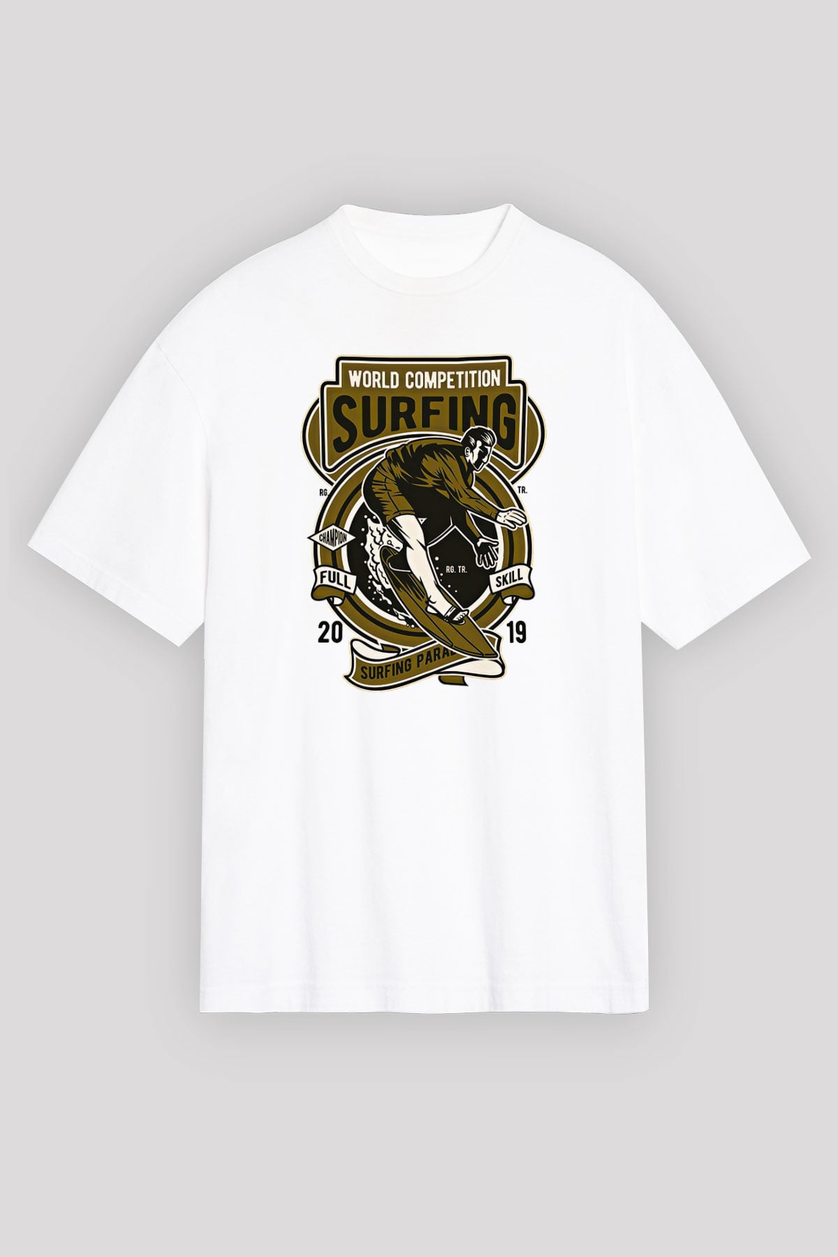 Sörf Baskılı Unisex Beyaz Oversize Tişört - Tshirt