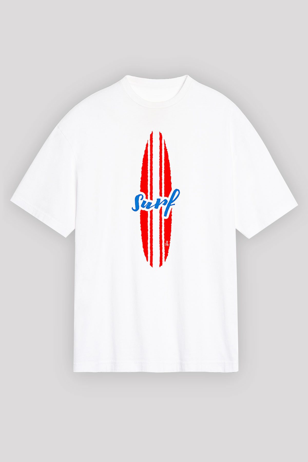Sörf Baskılı Unisex Beyaz Oversize Tişört - Tshirt