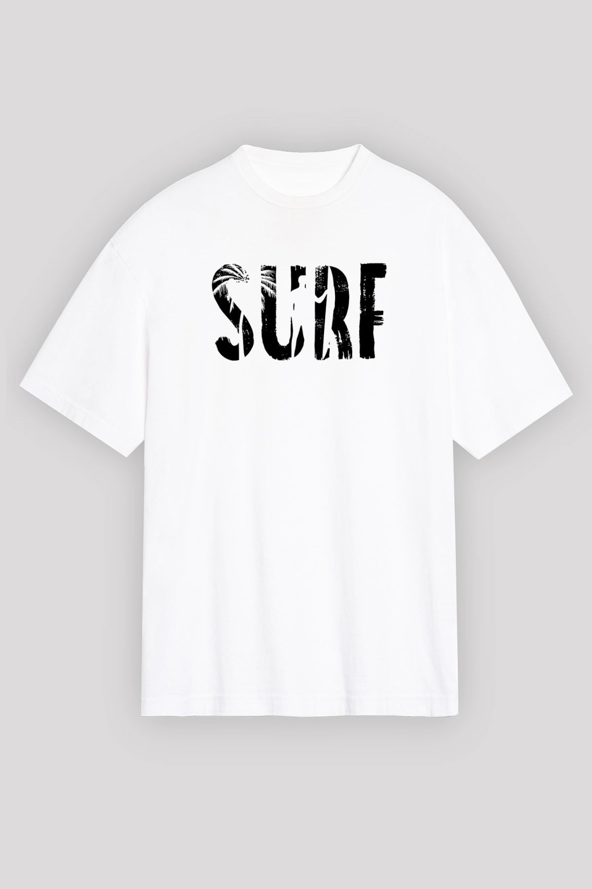 Sörf Baskılı Unisex Beyaz Oversize Tişört - Tshirt