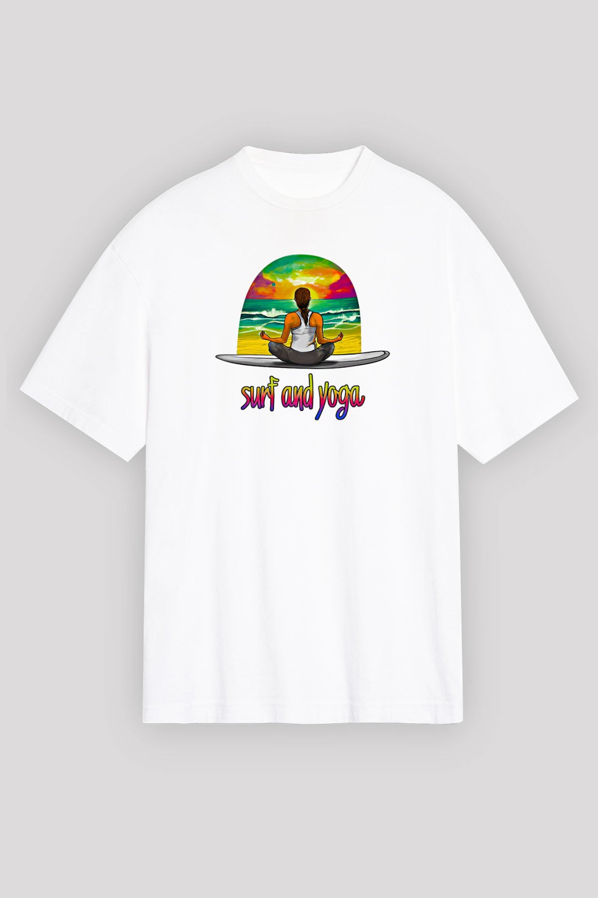 Sörf Baskılı Unisex Beyaz Oversize Tişört - Tshirt