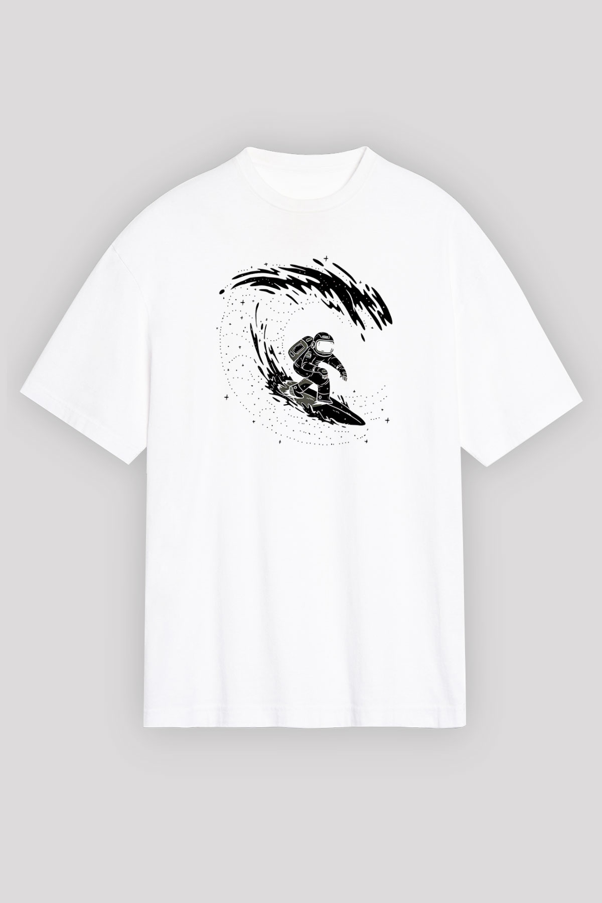 Sörf Baskılı Unisex Beyaz Oversize Tişört - Tshirt