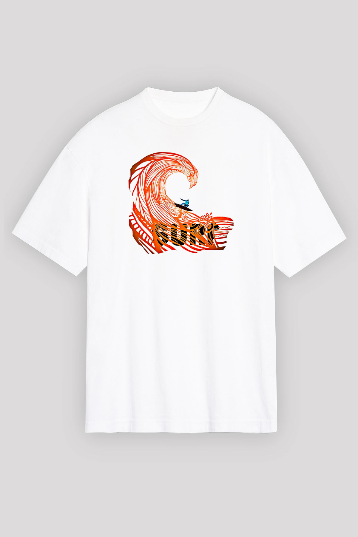 Sörf Baskılı Unisex Beyaz Oversize Tişört - Tshirt