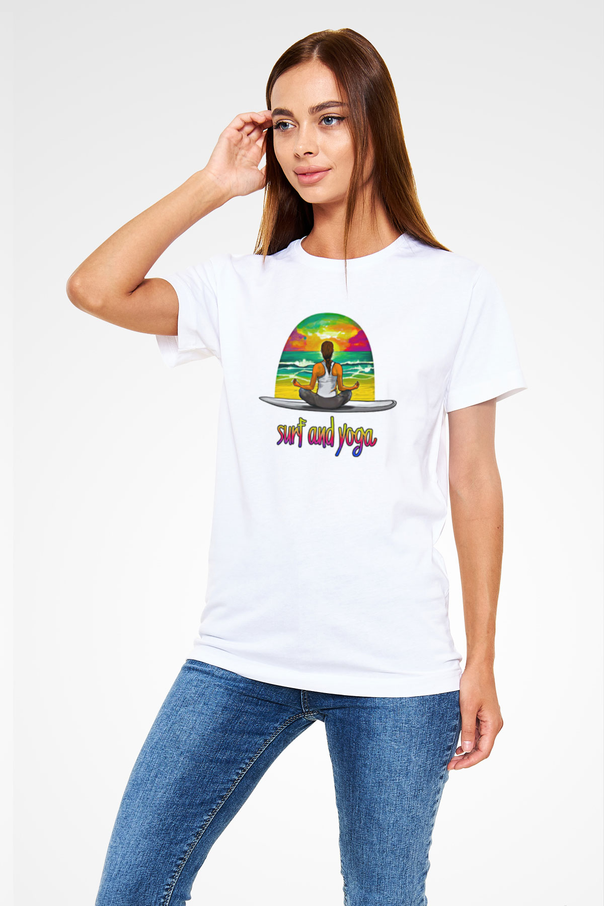 Sörf Baskılı Unisex Beyaz Tişört - Tshirt