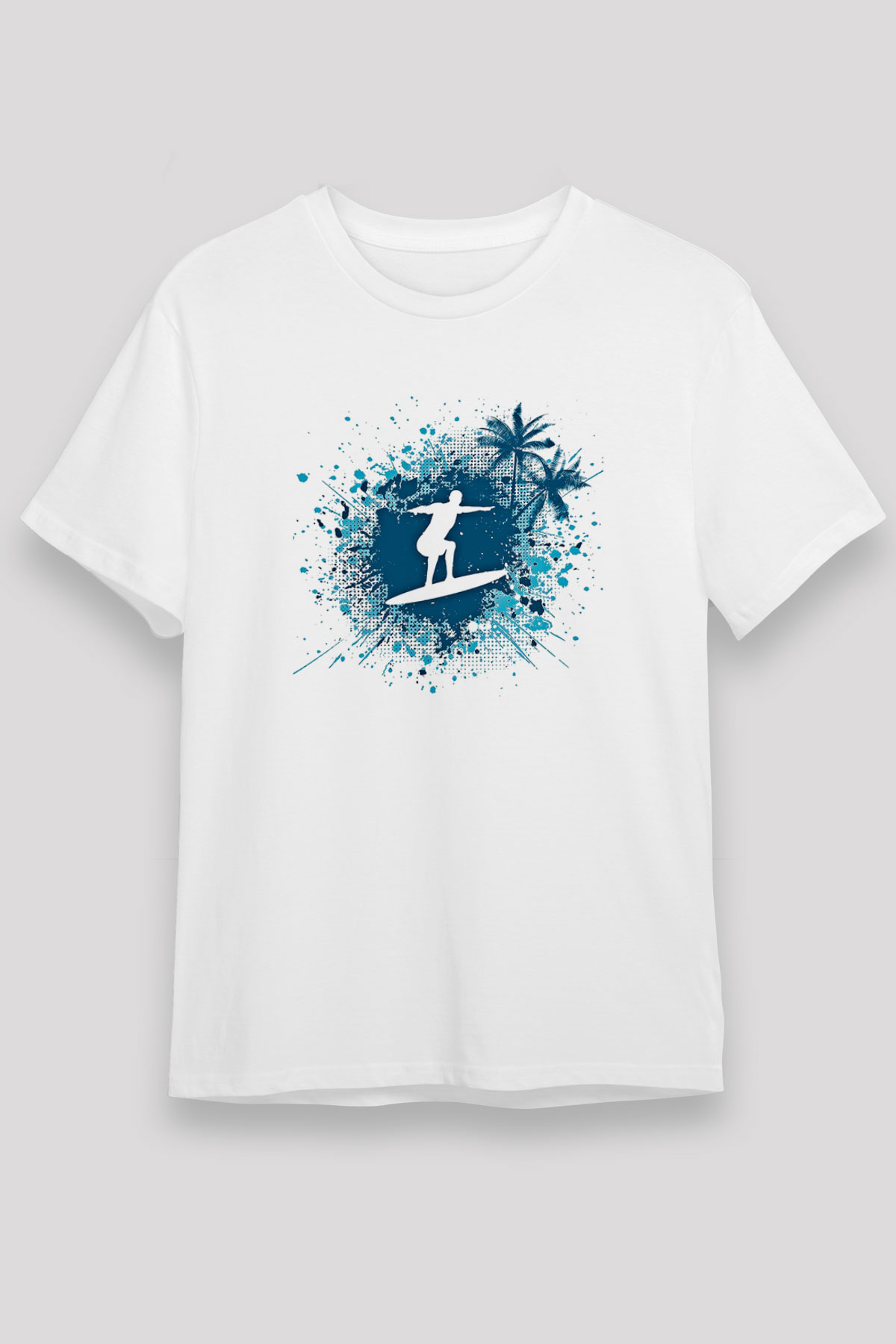 Sörf Baskılı Unisex Beyaz Tişört - Tshirt