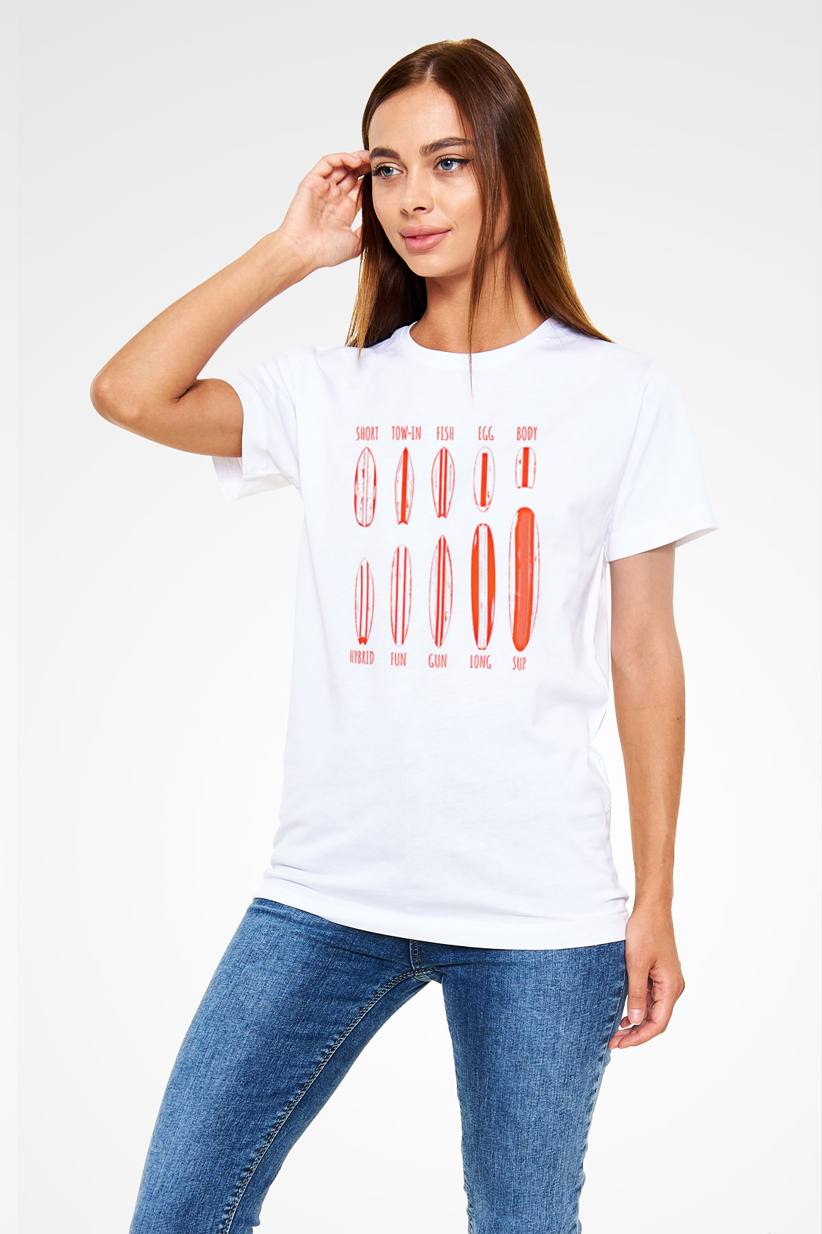Sörf Baskılı Unisex Beyaz Tişört - Tshirt