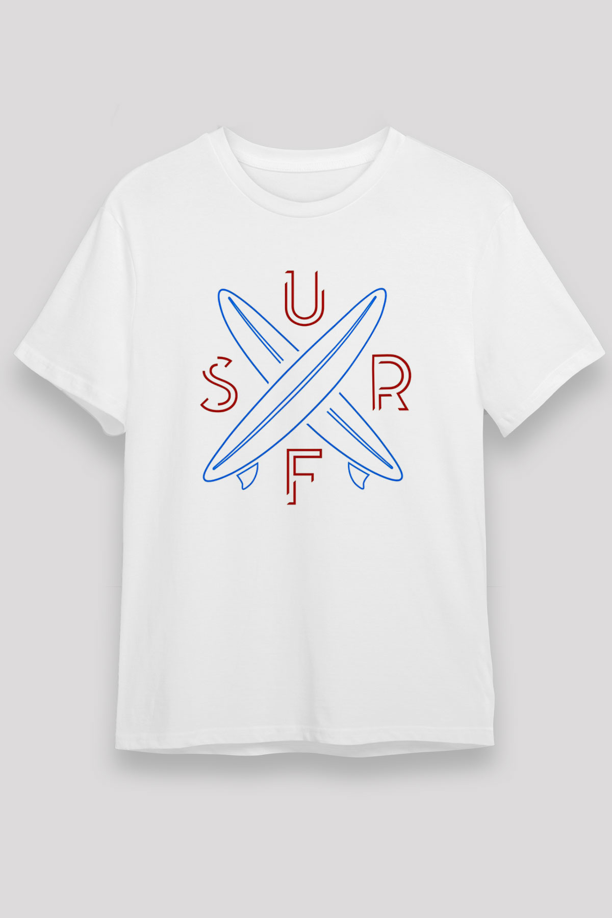 Sörf Baskılı Unisex Beyaz Tişört - Tshirt