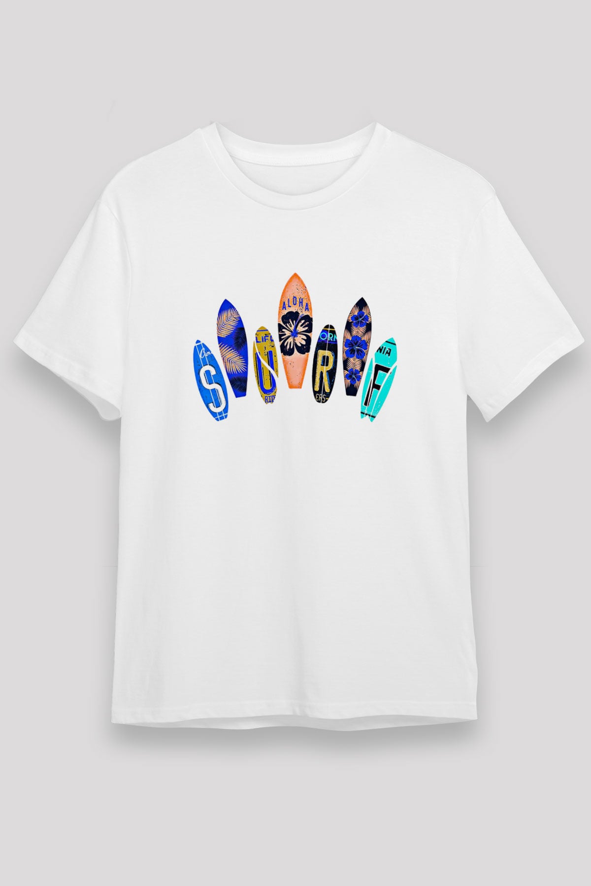 Sörf Baskılı Unisex Beyaz Tişört - Tshirt