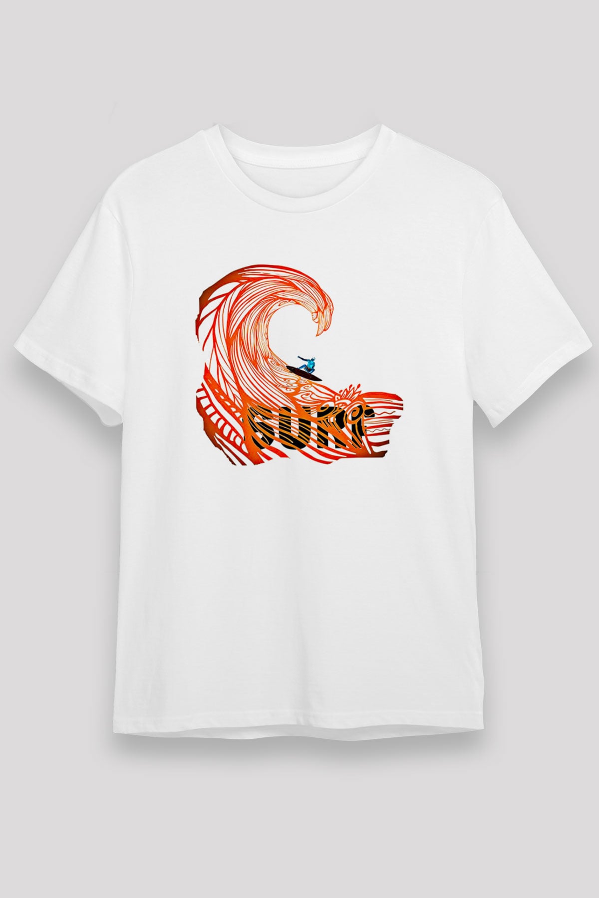 Sörf Baskılı Unisex Beyaz Tişört - Tshirt