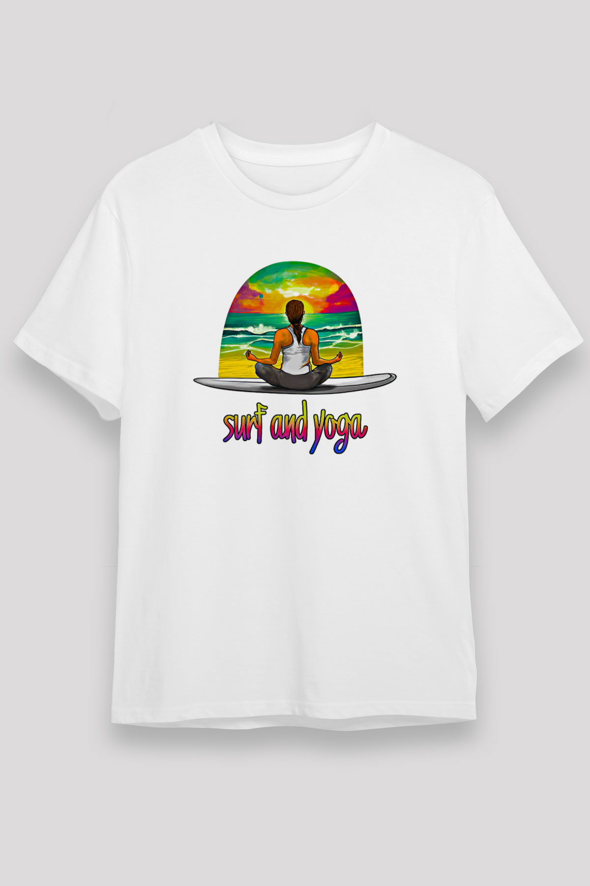 Sörf Baskılı Unisex Beyaz Tişört - Tshirt