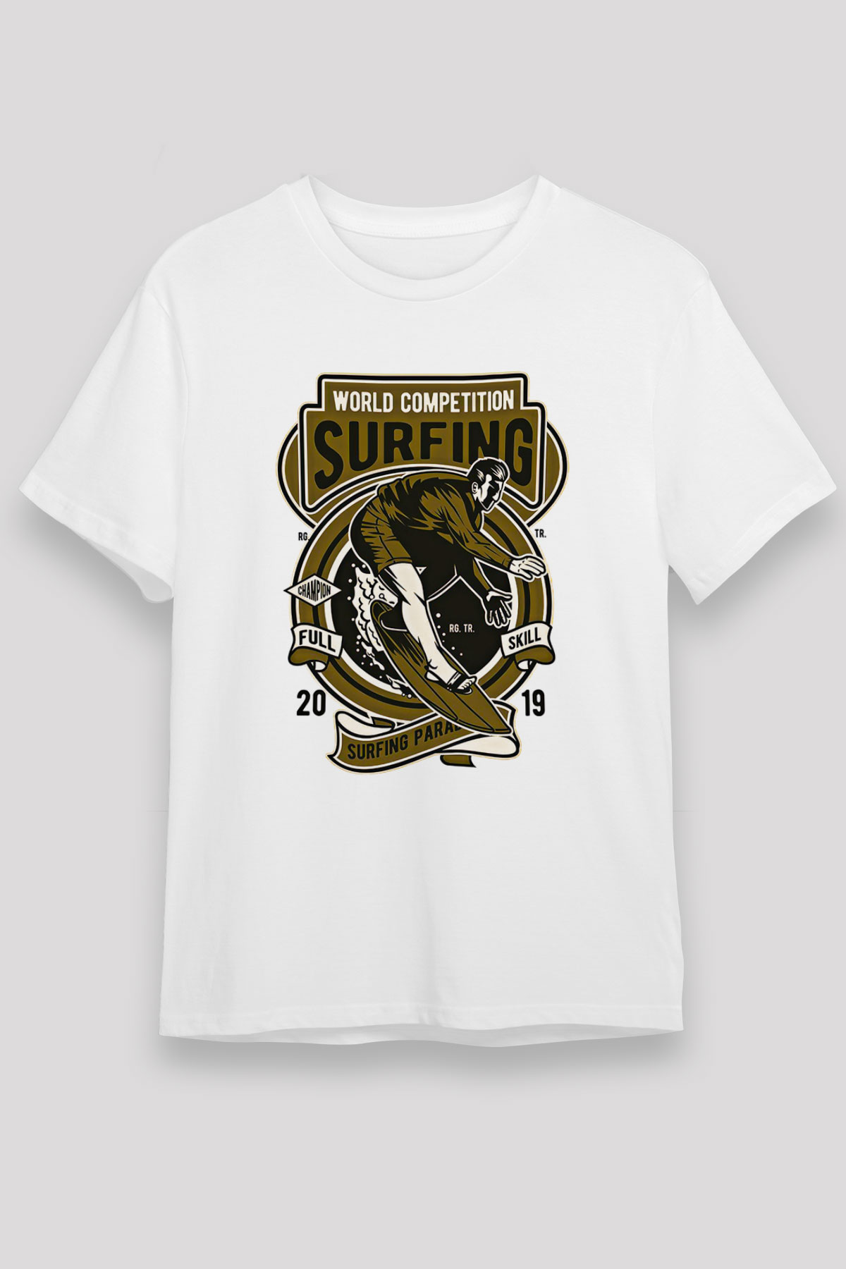 Sörf Baskılı Unisex Beyaz Tişört - Tshirt
