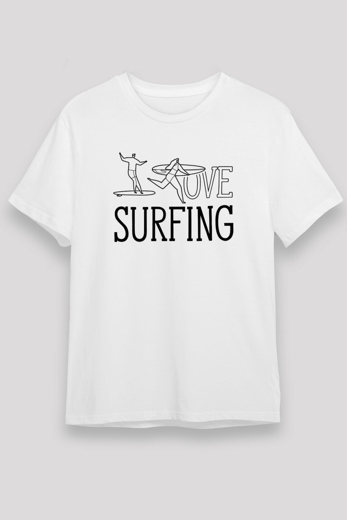 Sörf Baskılı Unisex Beyaz Tişört - Tshirt