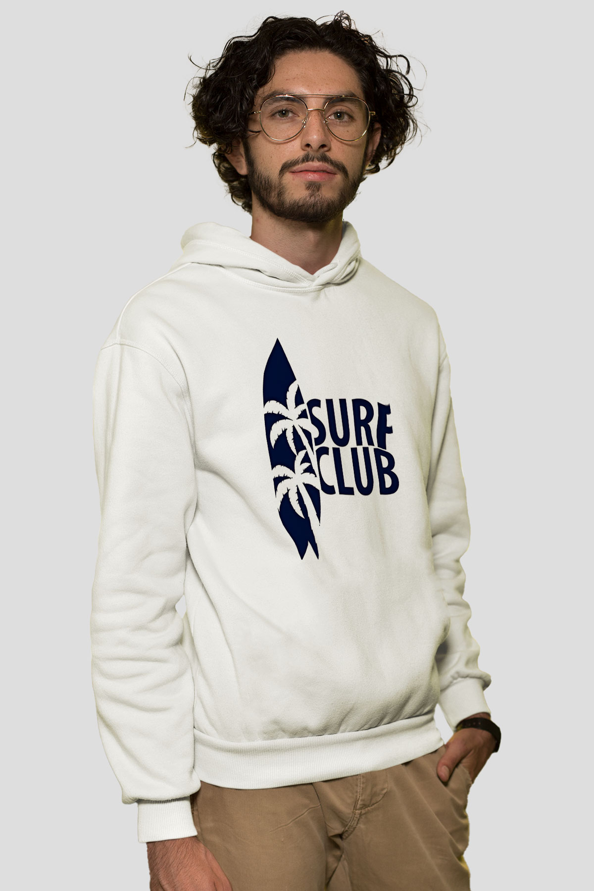 Sörf Baskılı Unisex Ekru Hoodie