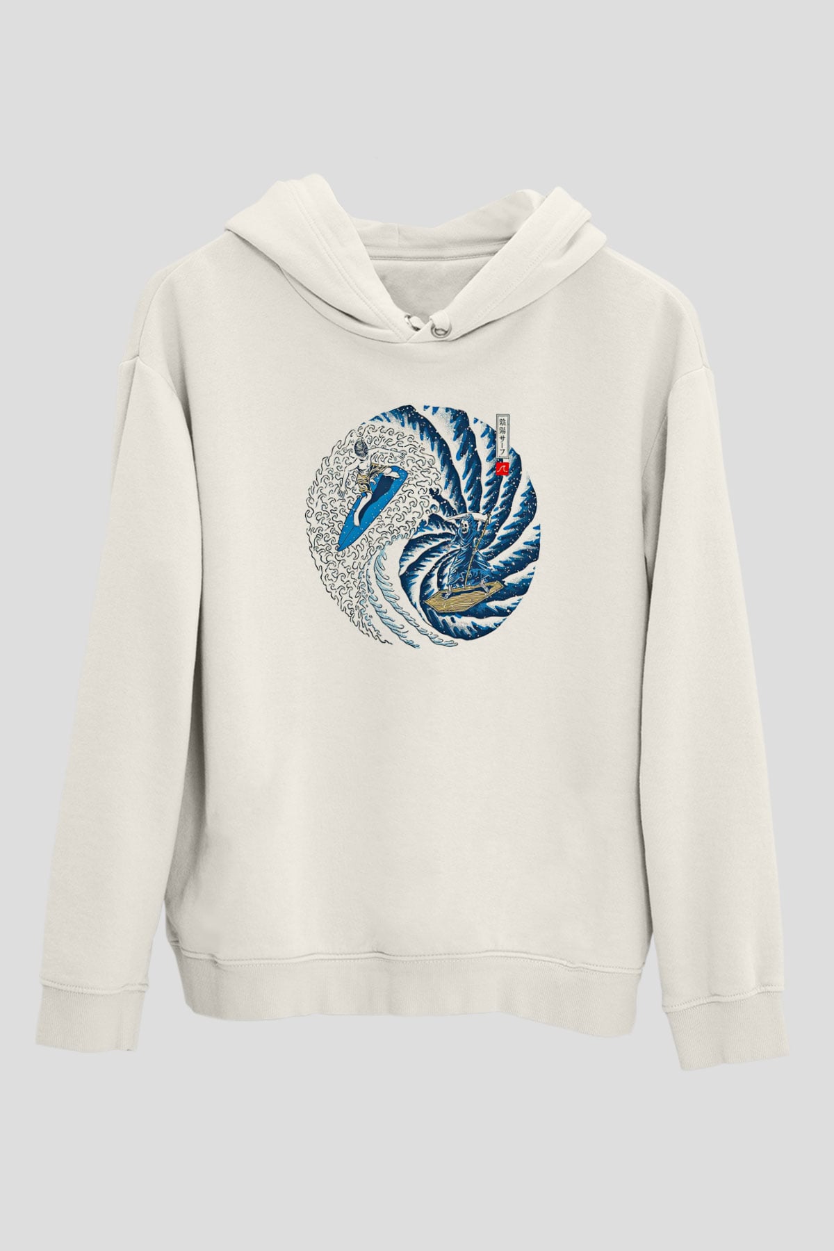 Sörf Baskılı Unisex Ekru Hoodie