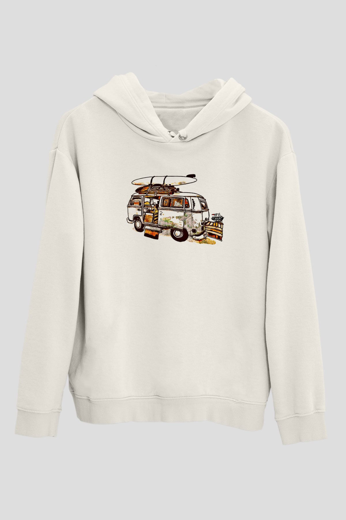 Sörf Baskılı Unisex Ekru Hoodie