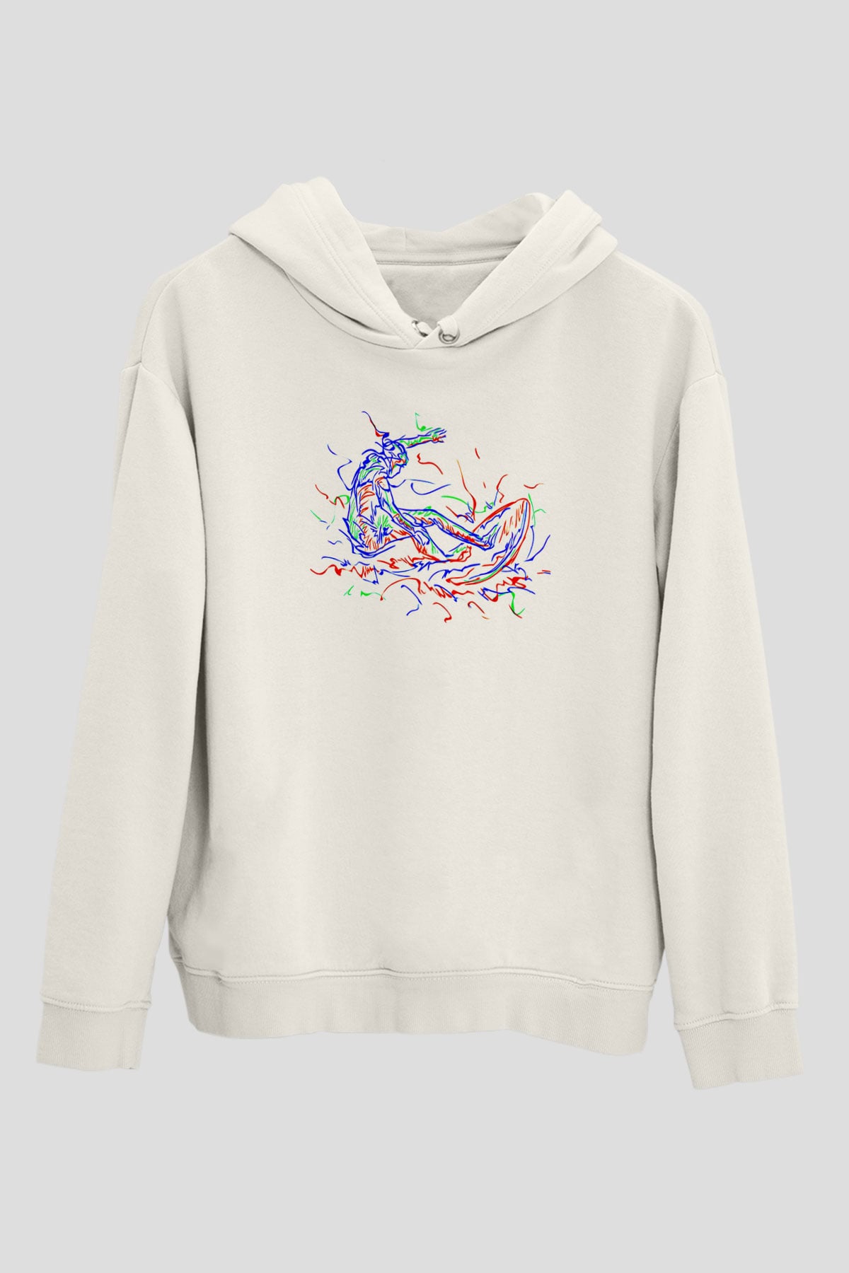 Sörf Baskılı Unisex Ekru Hoodie