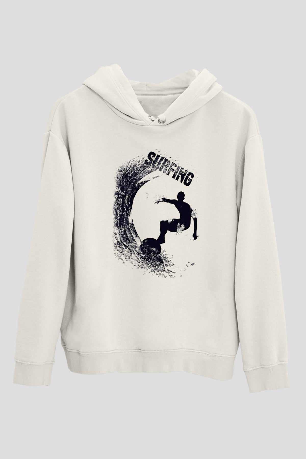 Sörf Baskılı Unisex Ekru Hoodie