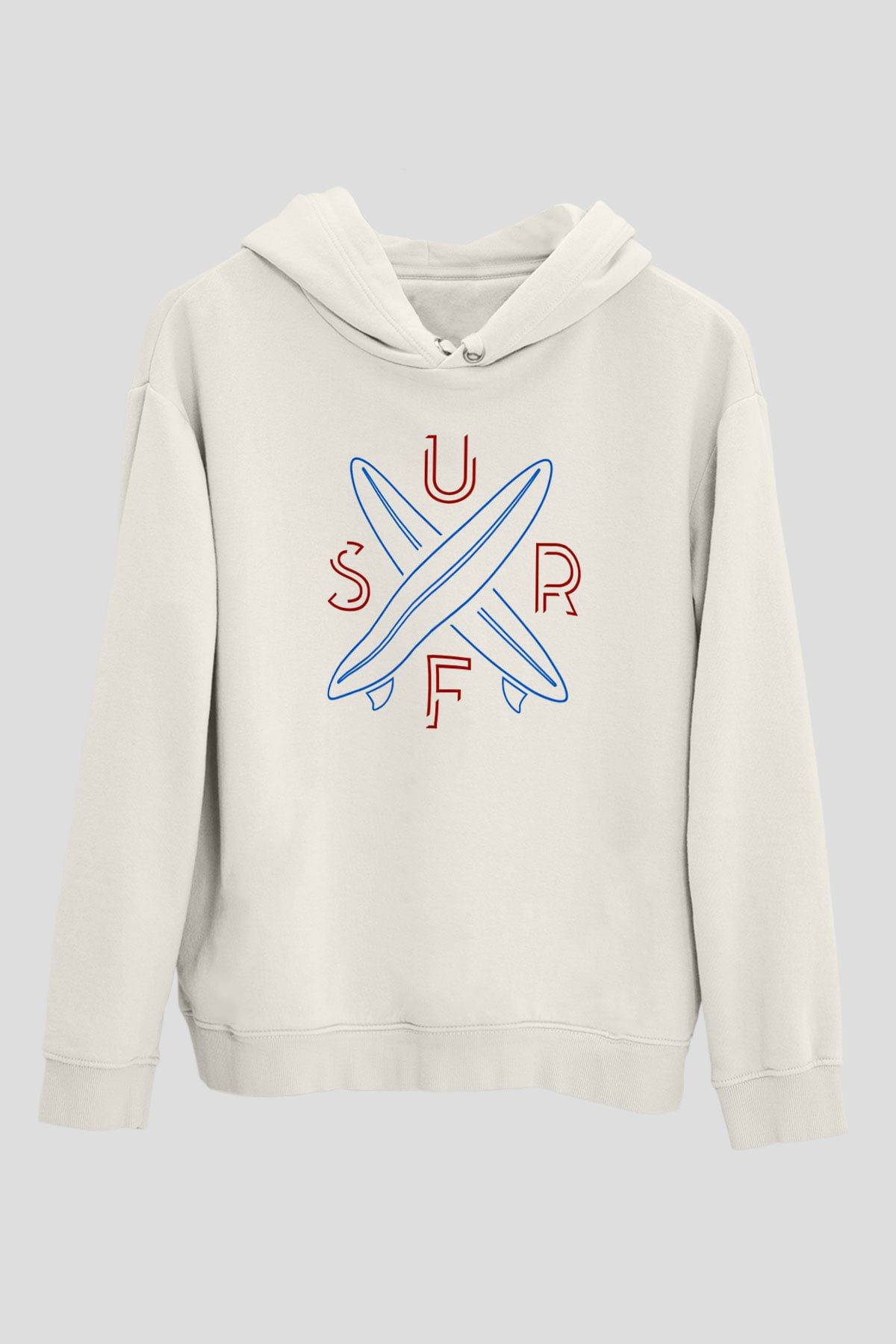 Sörf Baskılı Unisex Ekru Hoodie