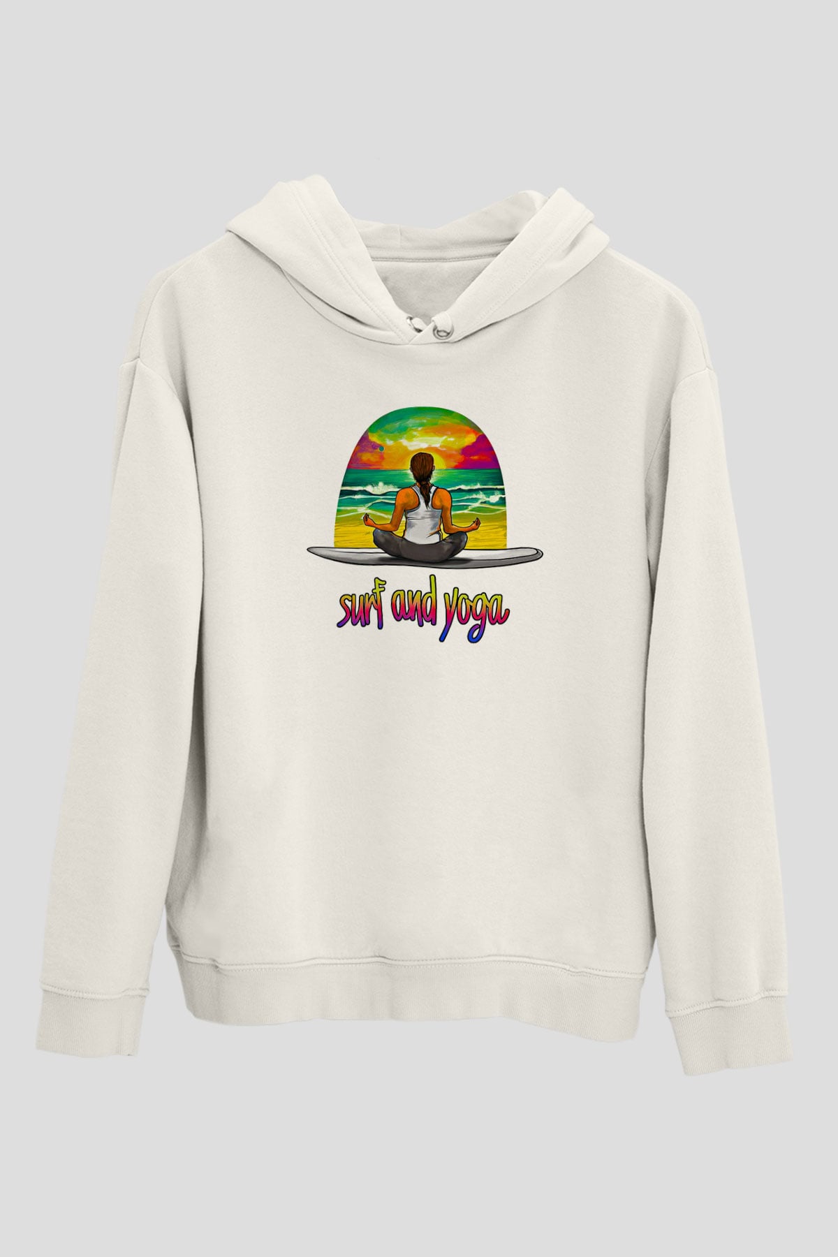 Sörf Baskılı Unisex Ekru Hoodie