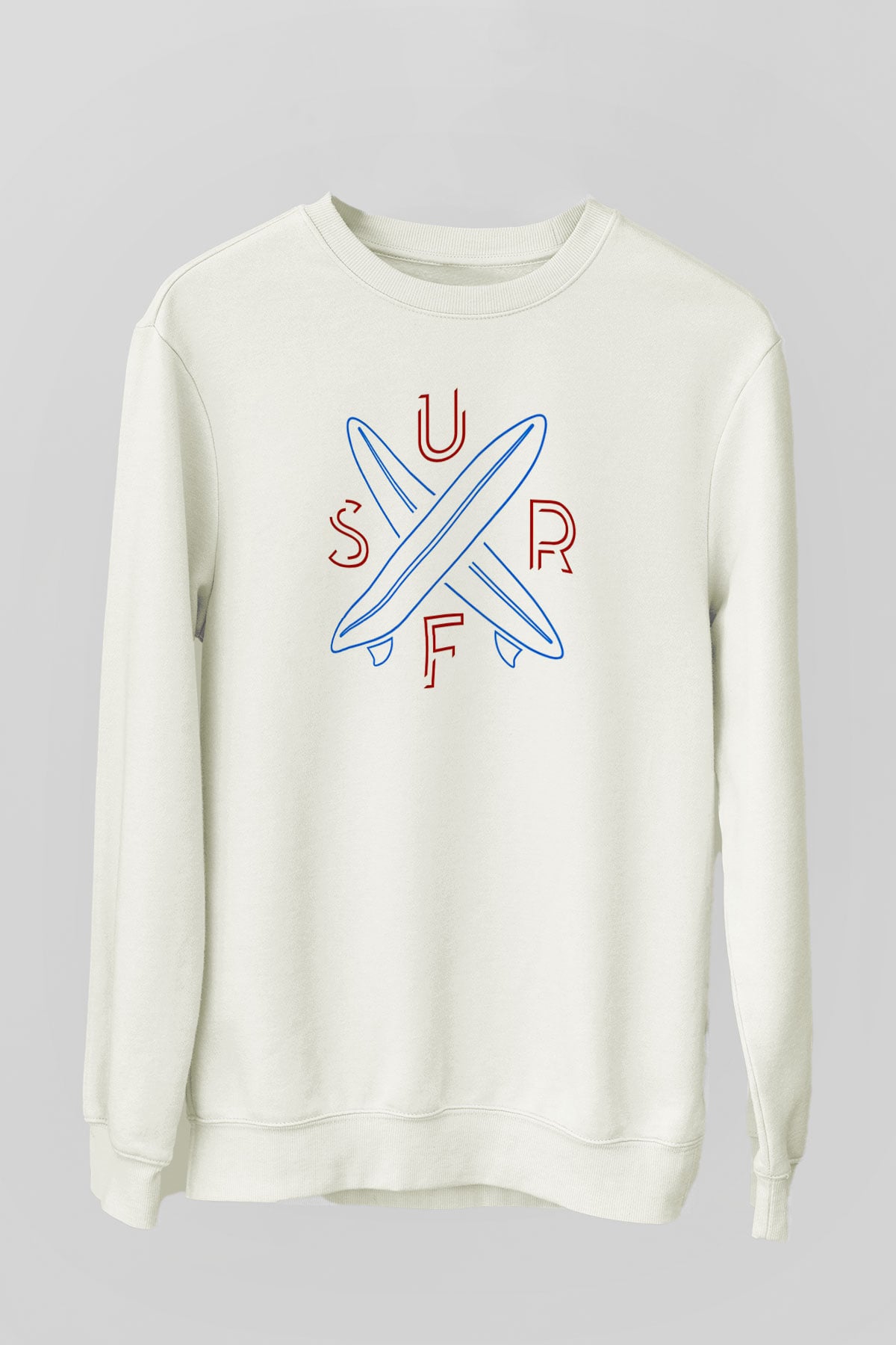 Sörf Baskılı Unisex Ekru Sweatshirt