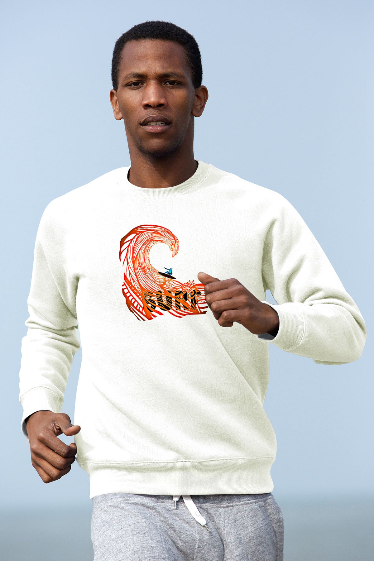 Sörf Baskılı Unisex Ekru Sweatshirt