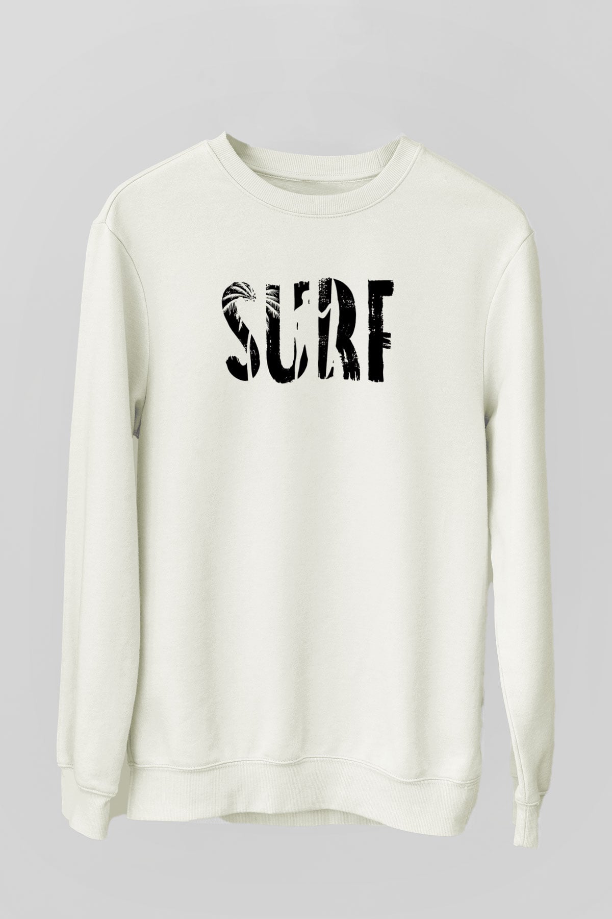 Sörf Baskılı Unisex Ekru Sweatshirt