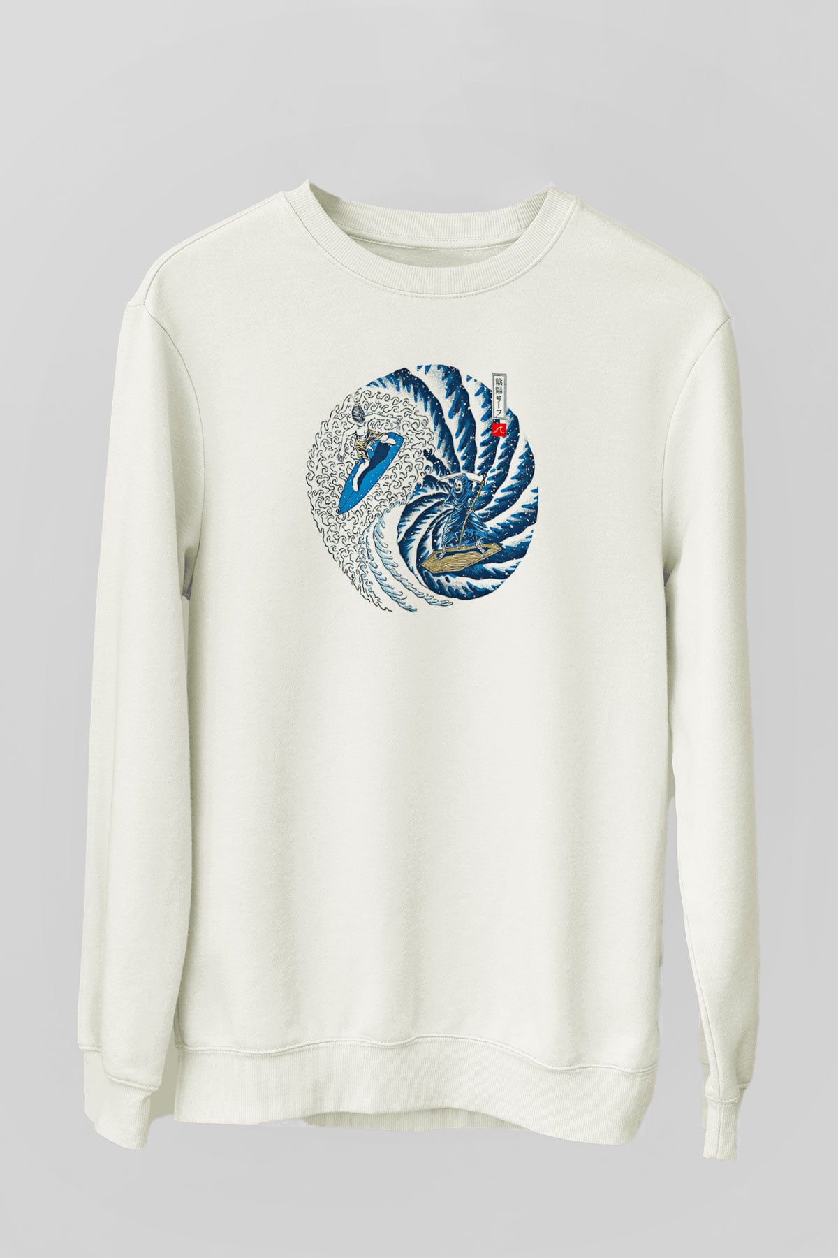 Sörf Baskılı Unisex Ekru Sweatshirt