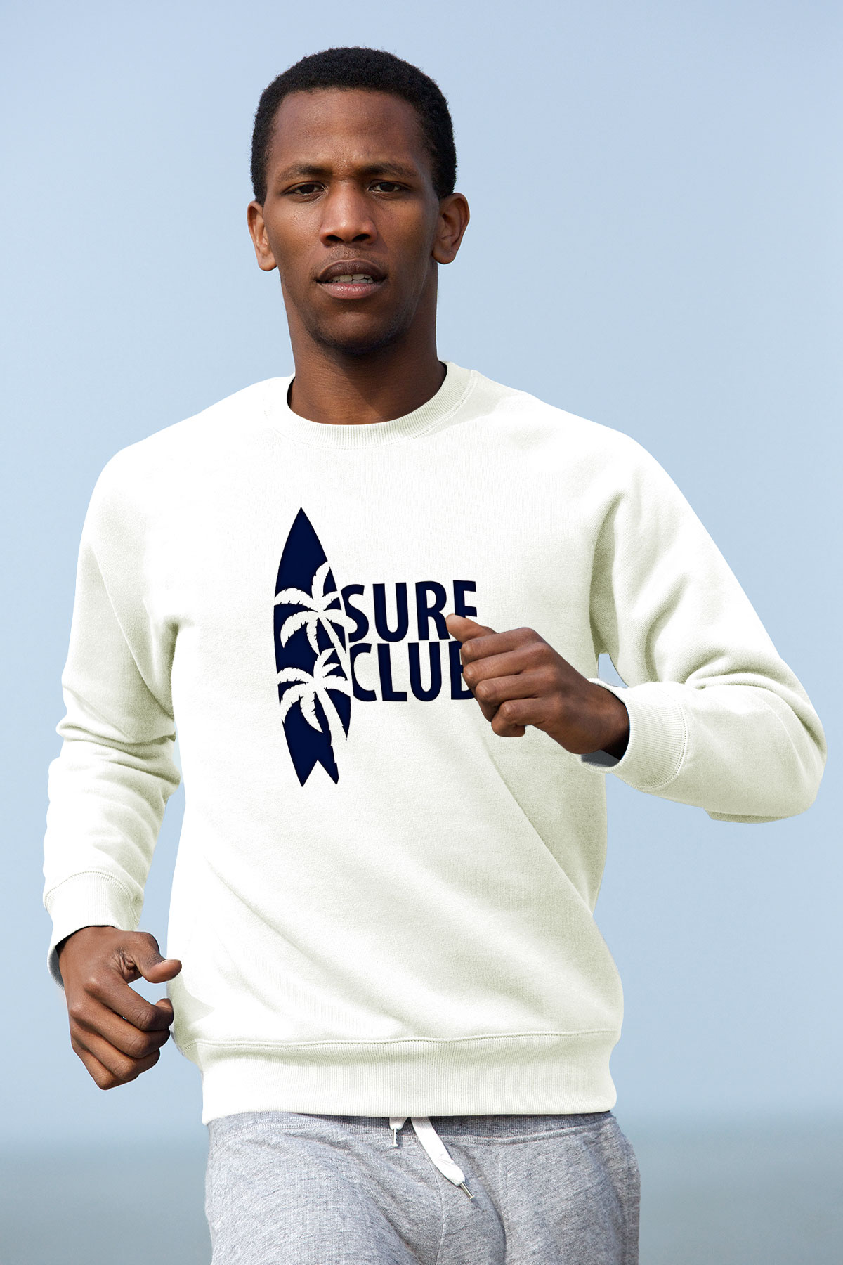 Sörf Baskılı Unisex Ekru Sweatshirt