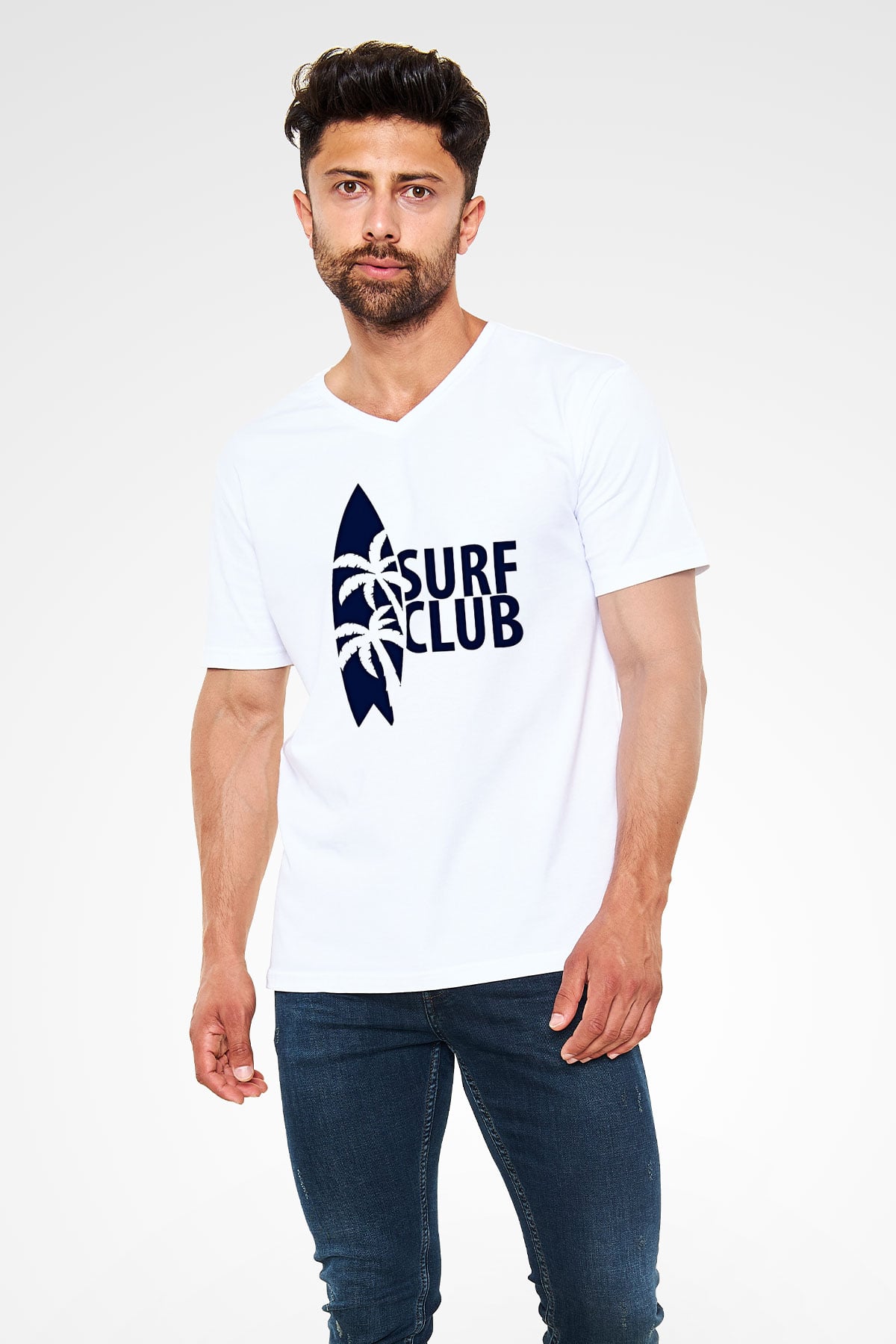 Sörf Baskılı Unisex V Yaka Tişört - Tshirt