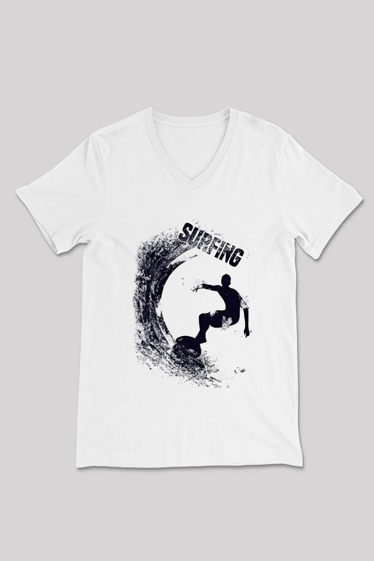 Sörf Baskılı Unisex V Yaka Tişört - Tshirt