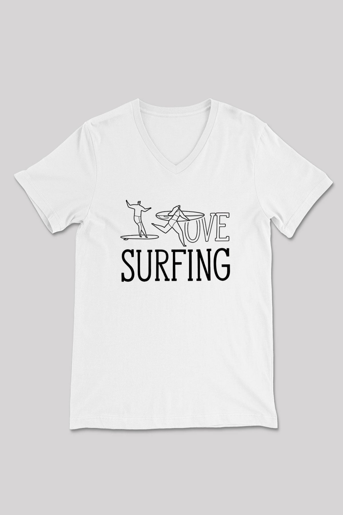 Sörf Baskılı Unisex V Yaka Tişört - Tshirt