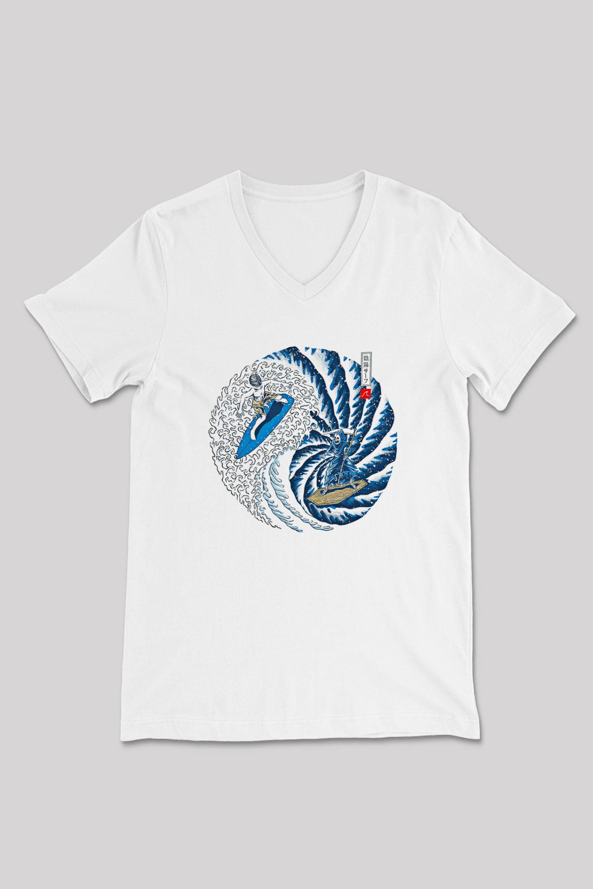 Sörf Baskılı Unisex V Yaka Tişört - Tshirt