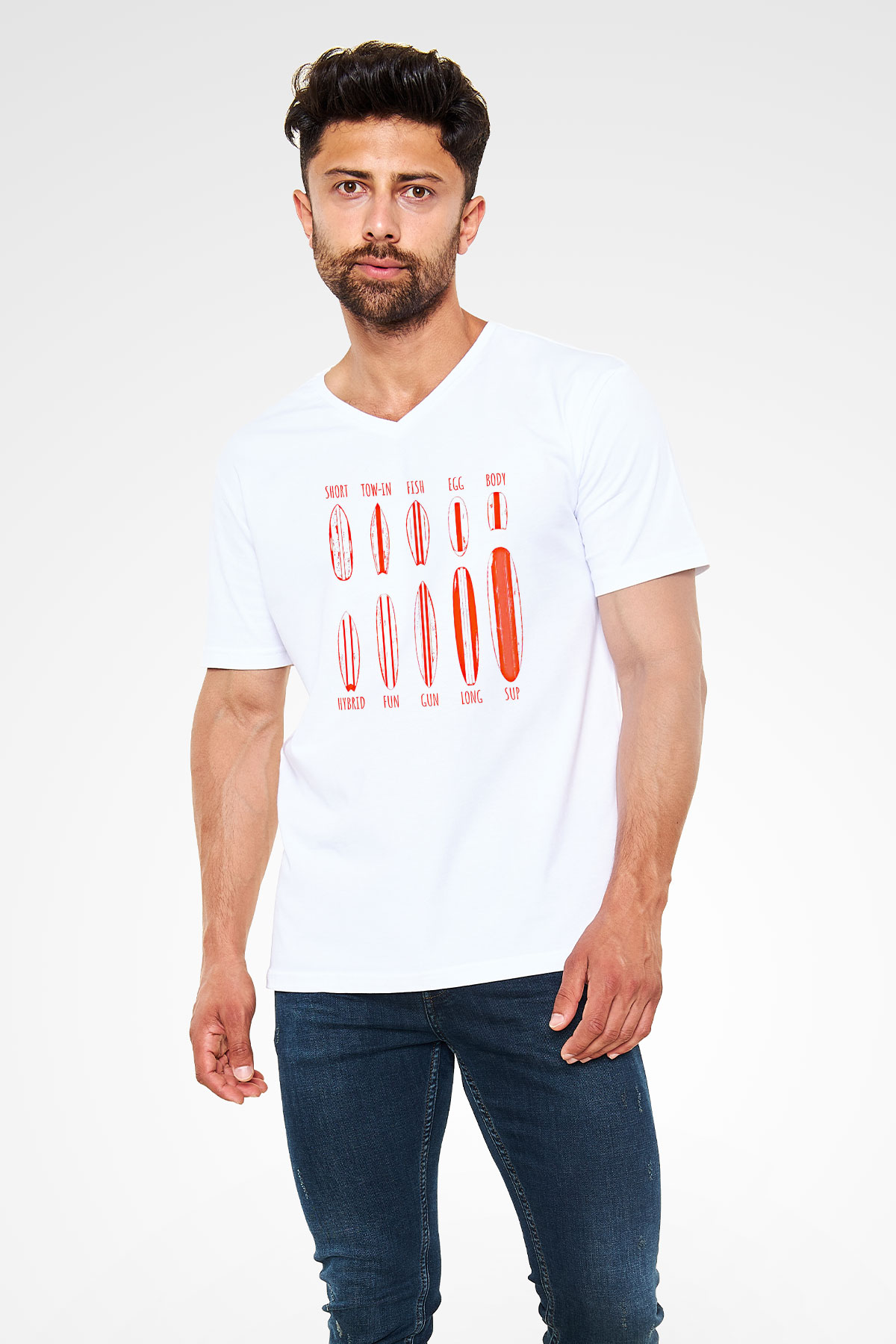 Sörf Baskılı Unisex V Yaka Tişört - Tshirt
